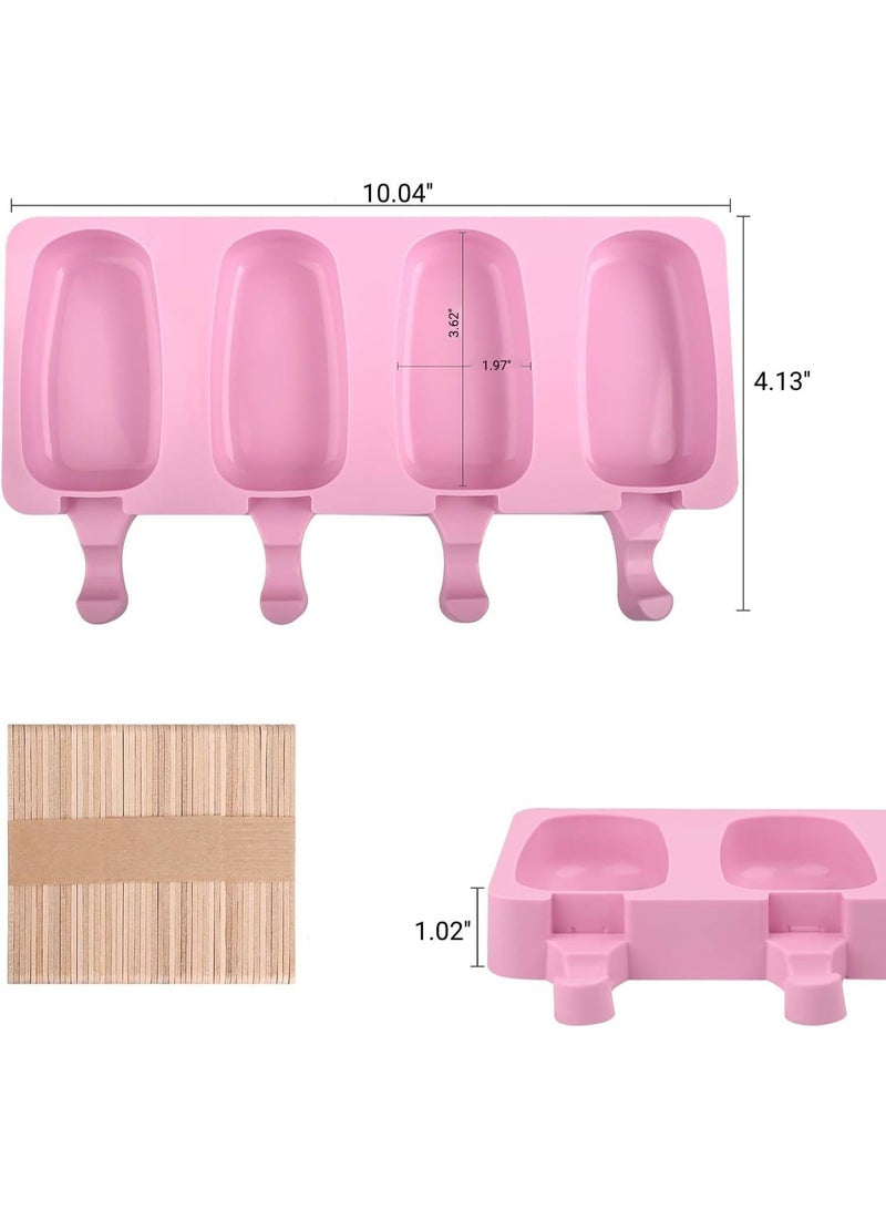 ChicAbode Popsicle Silicone Molds Set, 2 Pcs Ice Pop Molds, with Wooden Sticks, Cakesicles Mould, Oval Popsicle Mold, Bpa Free Homemade Cake Pop Mold, for Cake Pop, Ice Pop, Cakesicles, Pink - Image 2